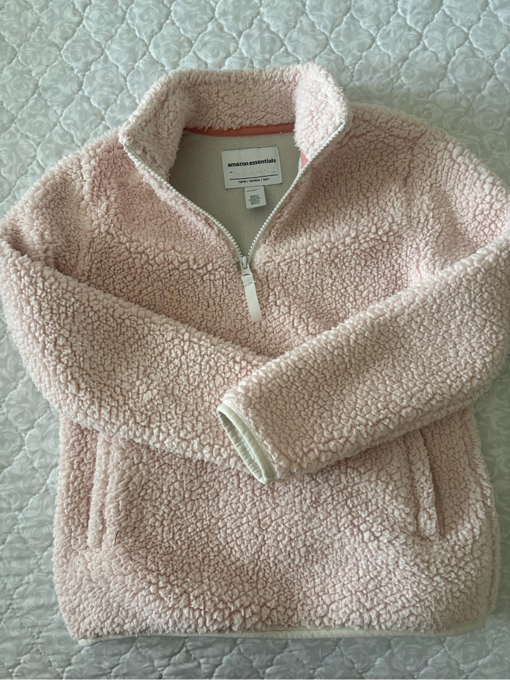 Amazon Essentials Kids Light Pink Sherpa Quarter-Zip Pullover